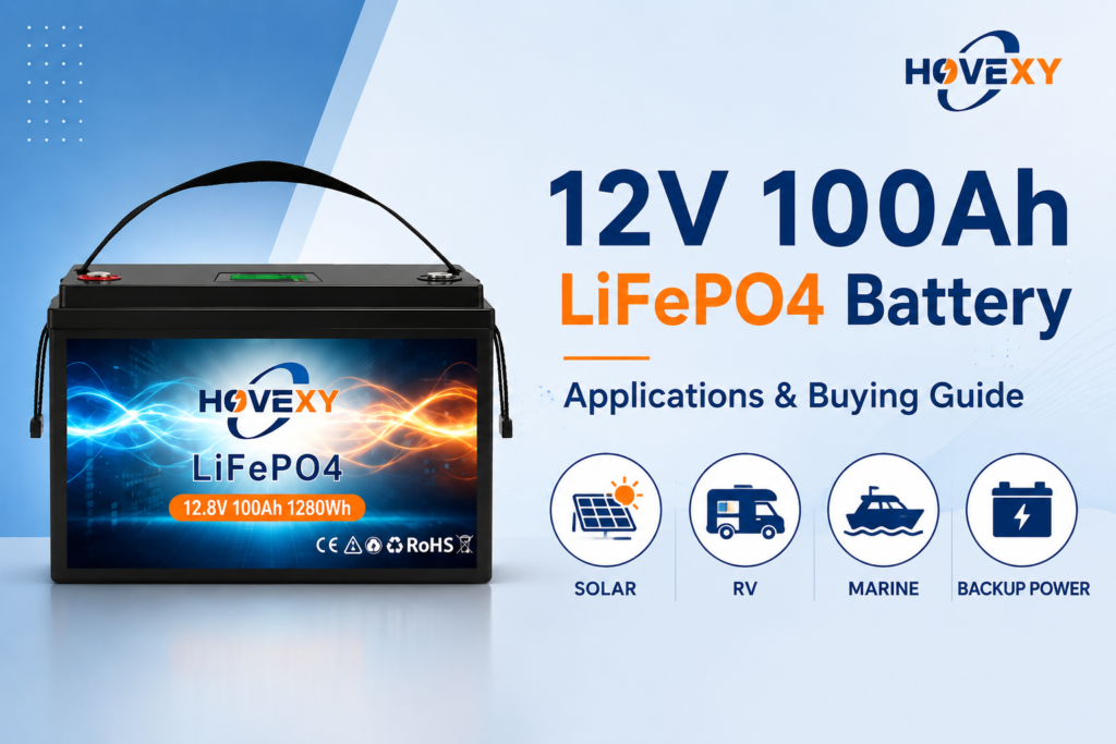 12V 100Ah LiFePO4 battery for solar RV marine and backup power