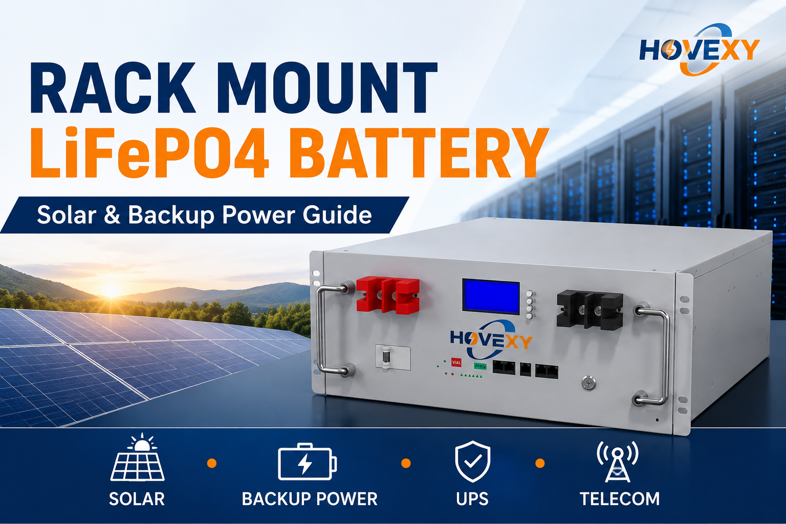HOVEXY rack mount LiFePO4 battery for solar and backup power